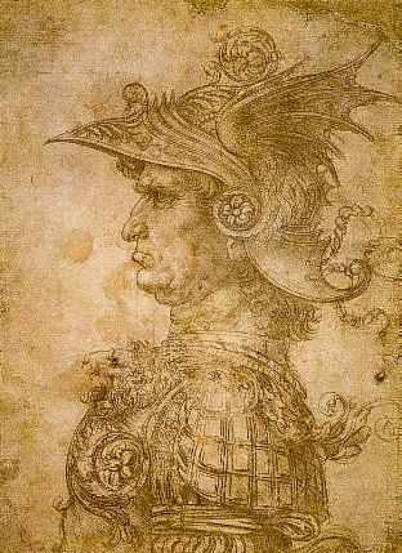 perfil de un guerrero con casco hacia 1472.jpg